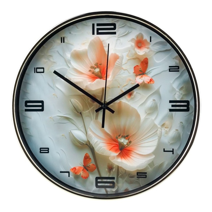 Стенен часовник, пластмасов, с цветя. 30x30 см, M4