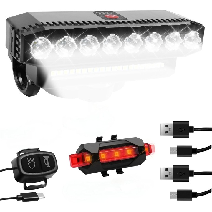 Far Bicicleta, LED, HaploS, Reincarcabil USB, 900 Lumeni, Negru