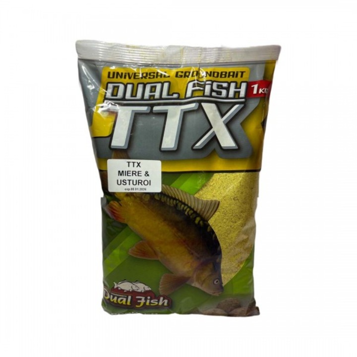TTX csali zúzott szemcsék formájában horgászathoz, adalékanyagokkal, MÉZES ÉS FOKHAGYMÁS ízesítéssel, 1 kg, Dual Fish