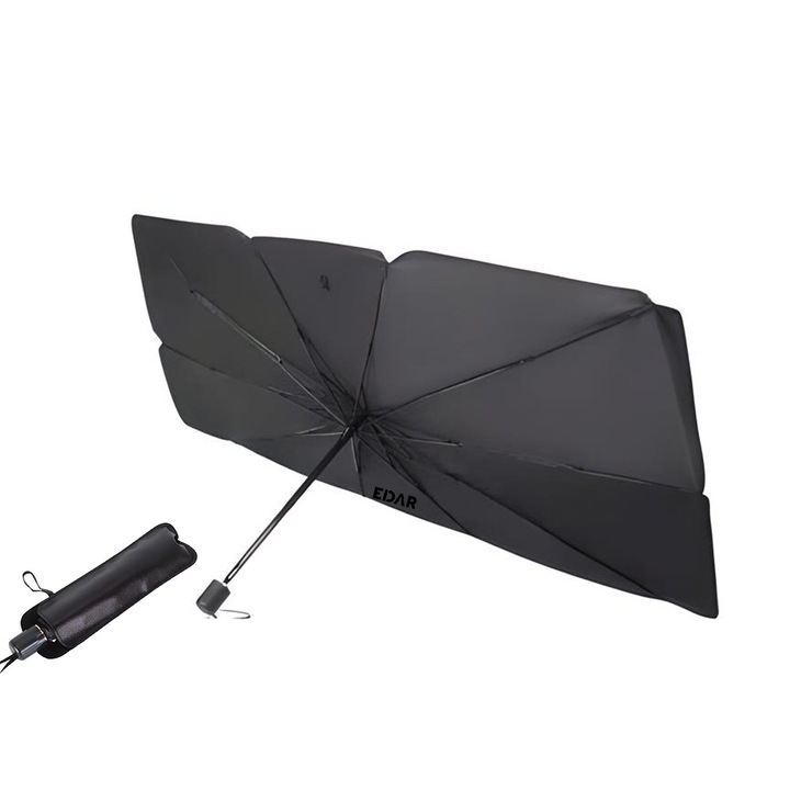 Сгъваем автомобилен сенник EDAR, модел тип чадър, UV защита, за кола, цвят черно-сребрист