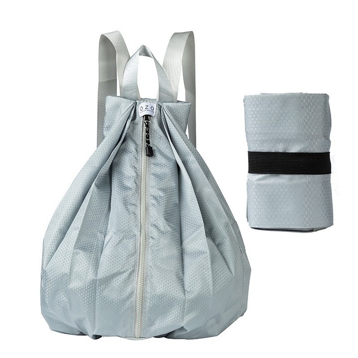 Rucsac unisex, simplu, reglabil, Doar 15X10X6CM dupa pliere，Gri /Alb