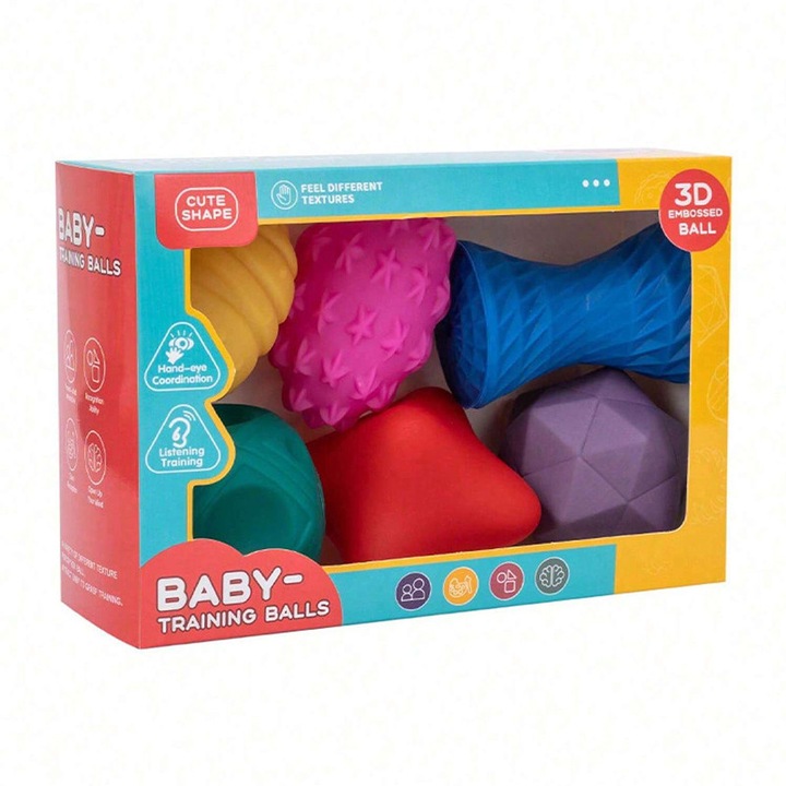Set 6 mingi senzoriale multicolore, educative, pentru copii 6-12 luni
