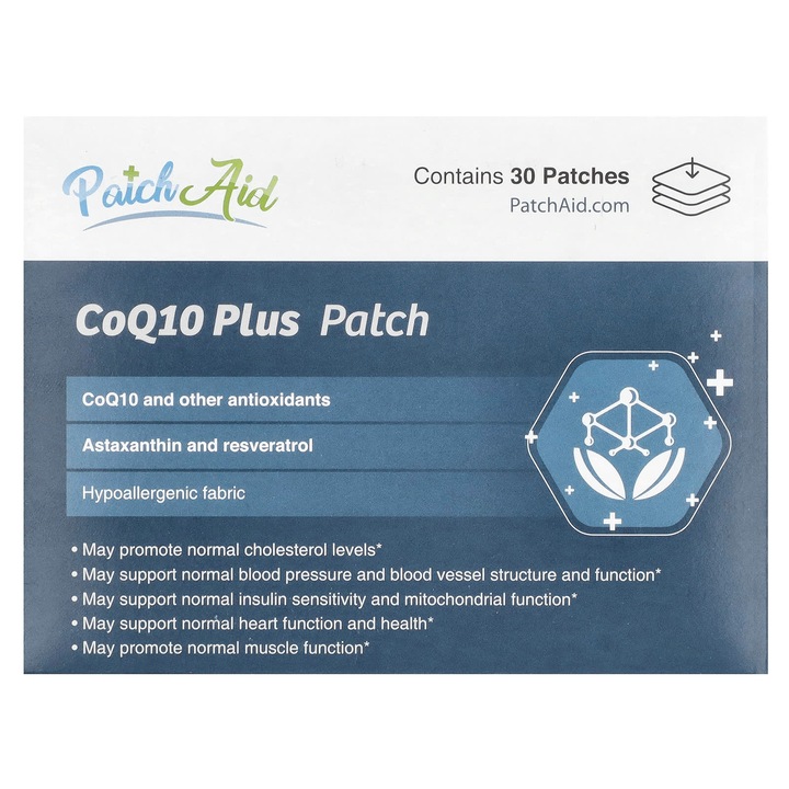 PatchAid, plasturi CoQ10 Plus, set 30 plasturi, hipoalergenici, pentru sanatatea inimii