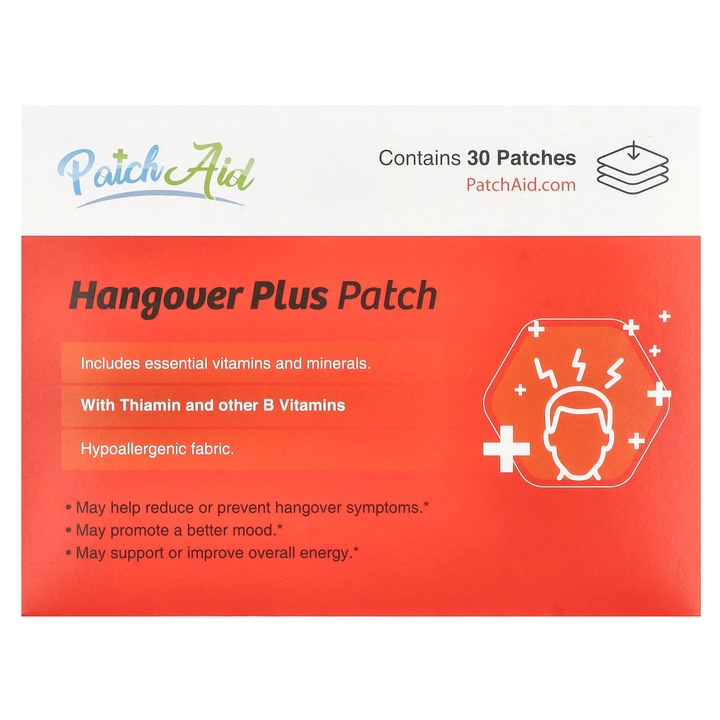 PatchAid, plasturi pentru mahmureala Hangover Plus, set 30 plastra, hipolergenic, fara aditivi