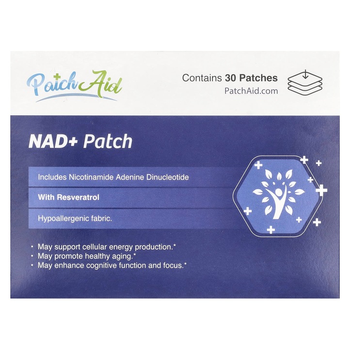 PatchAid, Plaster NAD+, set 30 plastra, hipoalergenici, pentru energie celulara