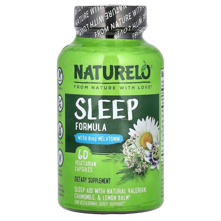 Supliment pentru somn NATURELO, 60 capsule vegetale, cu melatonina, fara gluten