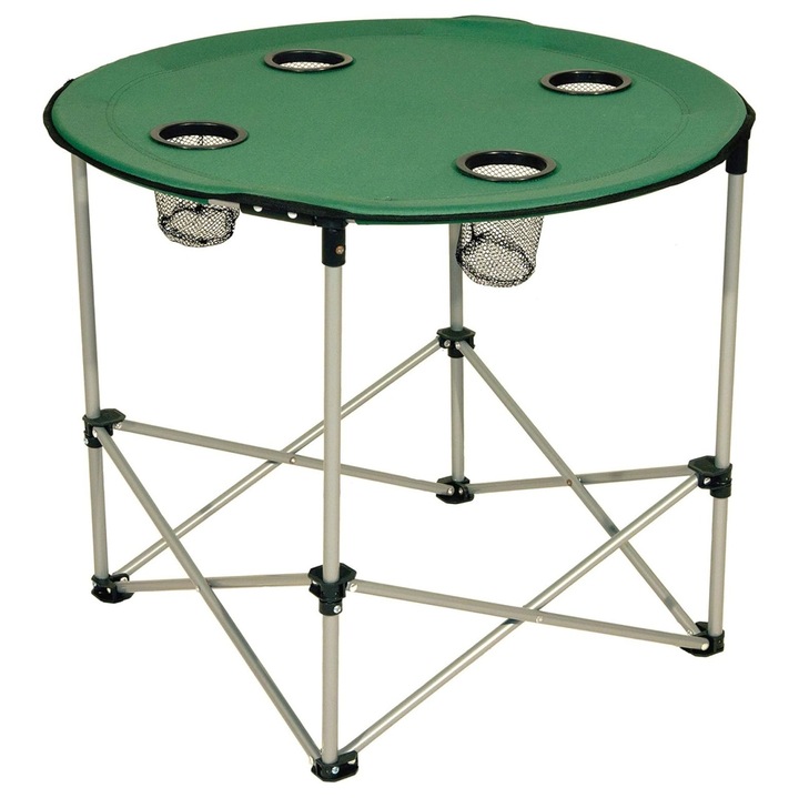 Masa camping pliabila cu suport pahare, 71cm x 71cm, verde