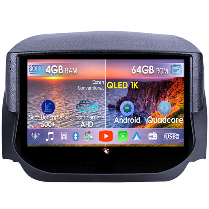 Dedikált navigáció Ford Ecosport 2014 - 2018, 4 GB RAM 64 GB ROM, Octacore, Android 14, QLED 1K kijelző 9", DSP, Carplay és Android Auto, AHD kamera támogatás, 4G SIM