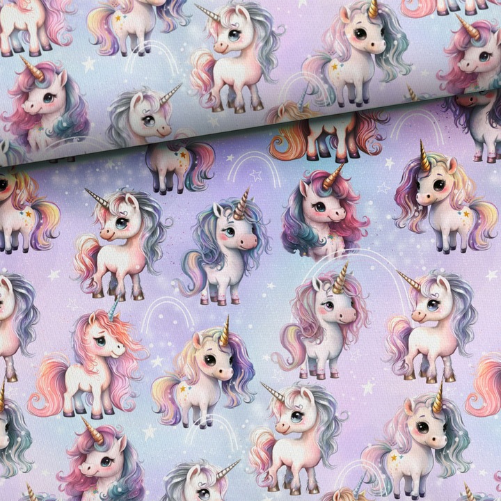Material textil, Bumbac imprimat Unicorni magici, bumbac 100%