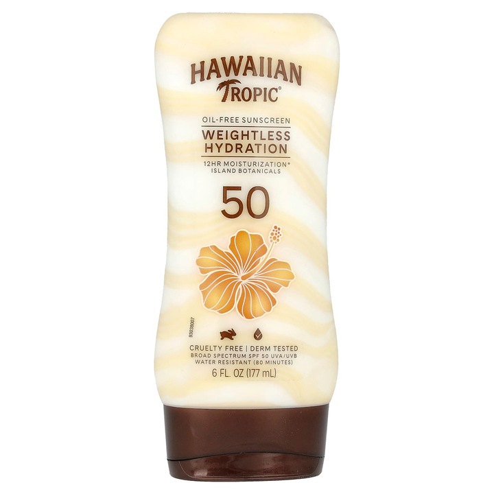Crema solar fara ulei Hawaiian Tropic, SPF 50, 177 ml, rezistent la apa, hidratare usoara
