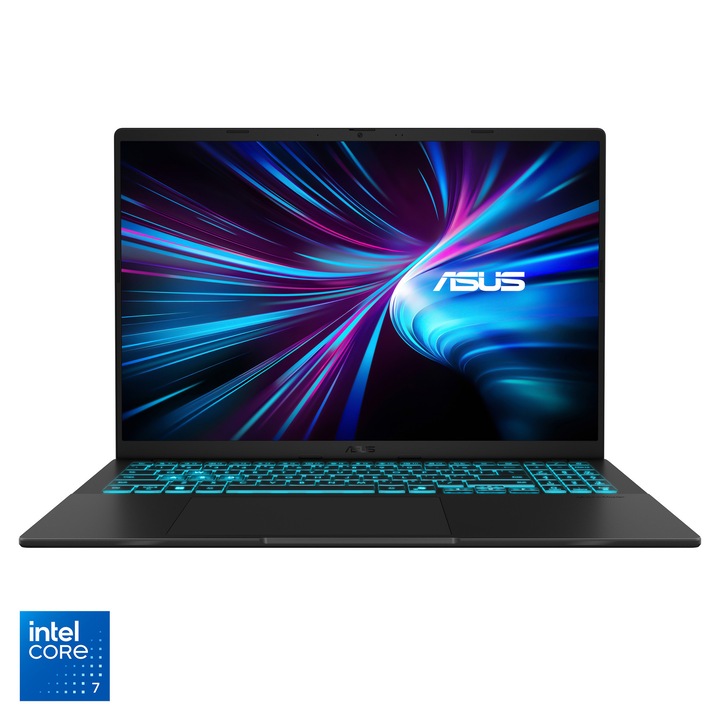 Laptop ASUS V16 V3607VH cu procesor Intel® Core™ 7 240H pana la 5.2GHz, 16'', WUXGA, 144Hz, 16GB DDR5 RAM, 1TB SSD, NVIDIA® GeForce RTX™ 5050 8GB GDDR7, No OS, Matte Black