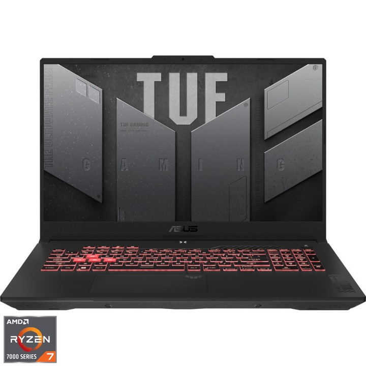 Laptop Gaming ASUS TUF A17 FA707NUG cu procesor AMD Ryzen™ 7 7445HS pana la 4.7GHz, 17.3'', Full HD, 144Hz, IPS, 16GB DDR5 RAM, 1TB SSD, NVIDIA® GeForce RTX™ 4050 6GB GDDR6, No OS, Mecha Gray