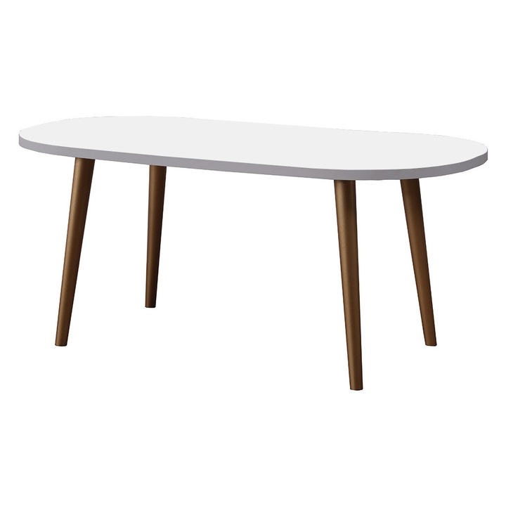 Masa dining ovala Alpino Juliette, alb cu picioare aurii, 780x1400x900 mm