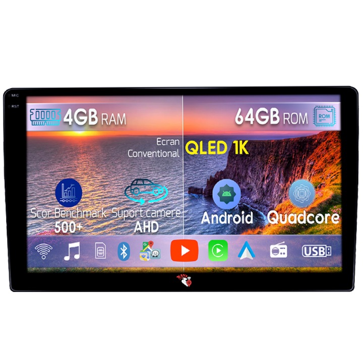 Dedikált navigáció Ford Escape 2000 - 2007, 4 GB RAM 64 GB ROM, Octacore, Android 14, QLED 1K kijelző 9", DSP, Carplay és Android Auto, AHD kamera támogatás, 4G SIM