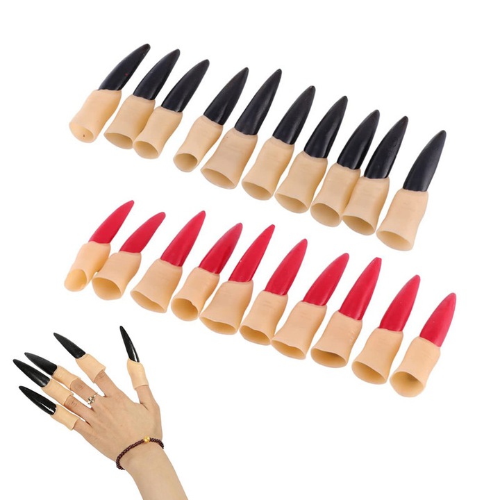 20 darab Halloween boszorkány köröm, Huitrax, gumi, univerzális méret, fekete/piros