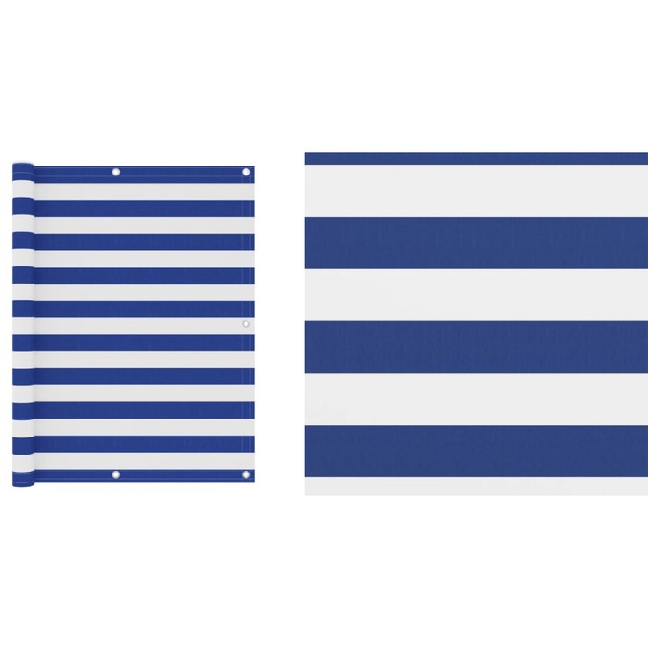 Paravan de balcon, alb si albastru, 120x300 cm, tesatura oxford