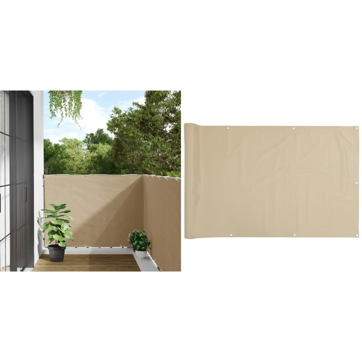 Paravan de balcon, bej, 120 x 600 cm, tesatura oxford