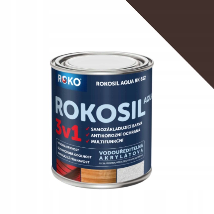 Боя 3в1, Zychar, Rokosil Aqua RK 612, За Цинк, Бетон, Дърво и Стомана, Висока Ефективност, Бързосъхнеща, Устойчива на Време, Идеална за Покриви и Фасади, Кафяво RAL 8017, 0.75 кг
