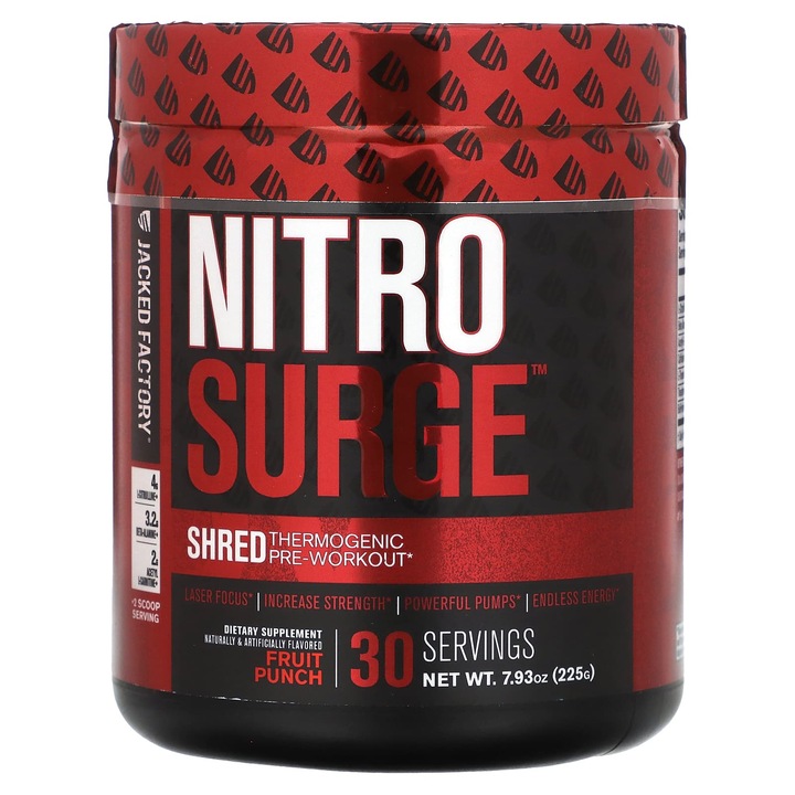 Jacked Factory, Nitro Surge, Shred Termogenic Pre-Workout, Punch de Fructe, 7,93 oz (225 g)