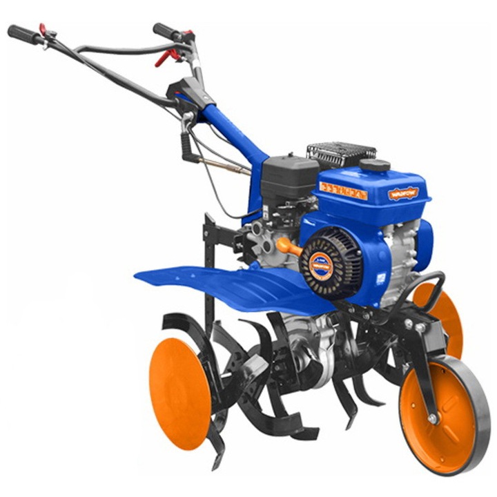 Motosapa pe benzina Wadfow WTL1A75, putere 6.5 CP, 4.8 KW, 210 CC, 2+1 viteze, 750 mm latime lucru, adancime lucru 100 mm, 3.6 l capacitate rezervor benzina, include: roata transport + freze