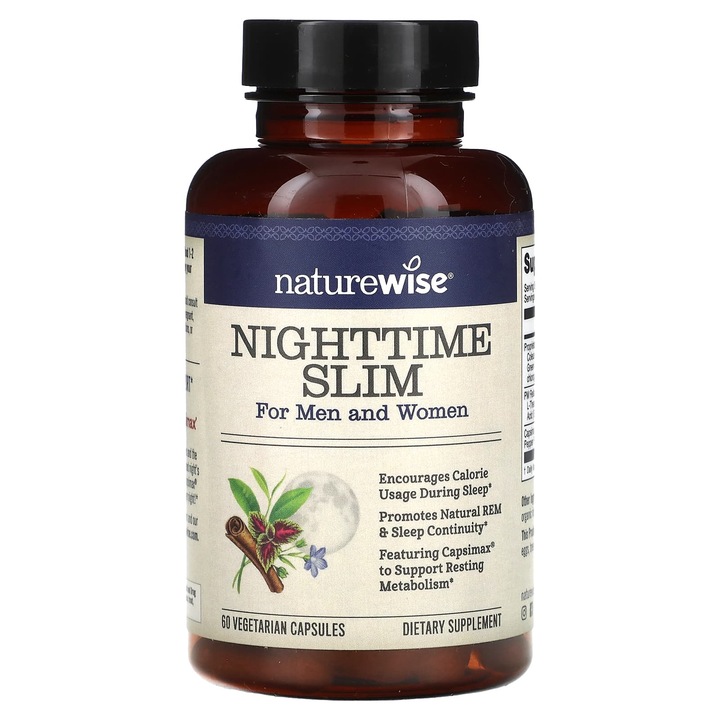 Supliment, NatureWise NightTime Slim, 60 capsule vegetale, sprijina metabolismul, fara gluten, fara soia