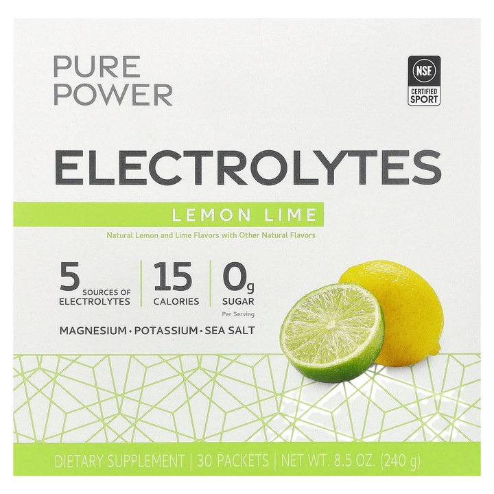 Supliment, Dr. Mercola, Pure Power, electroliti, citrina si limeta, set 30 pachete, 8 g fiecare