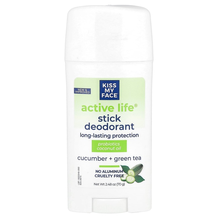 Deodorant Kiss My Face, Active Life, 70 g, castravete + ceai verde, fara aluminiu