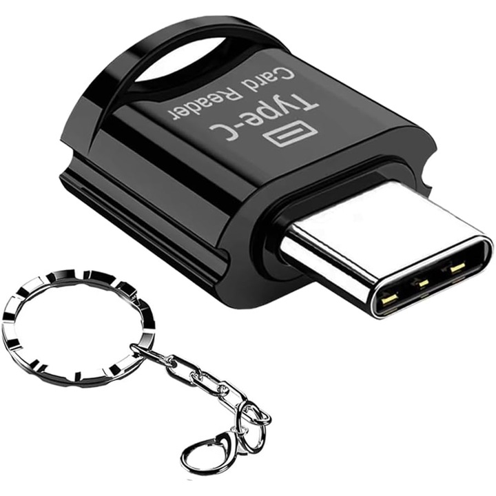 Четец за Micro SD карти Type C, с адаптер USB C към USB, с ключодържател, съвместим с компютри и таблети