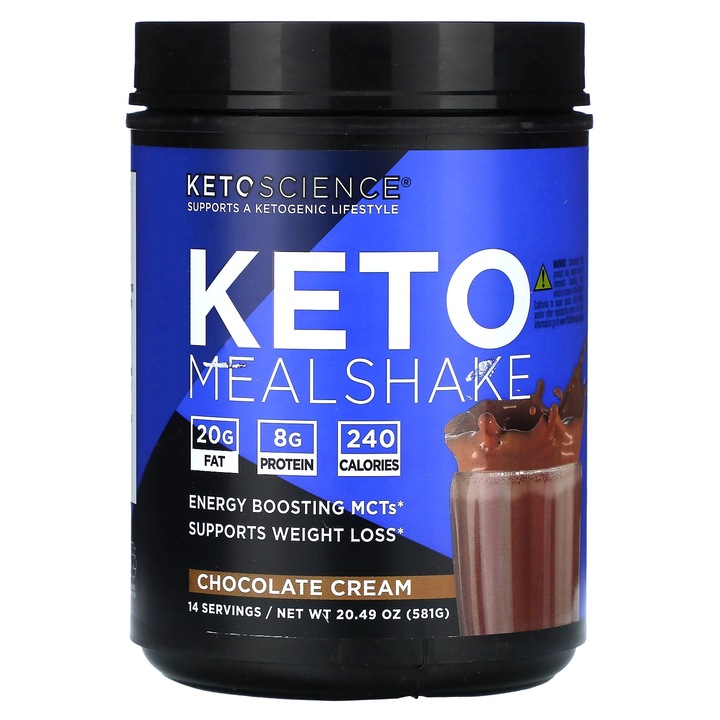 Shake proteic, Keto Science, aroma de ciocolata, 20g grasimi, 8g proteine, 581g