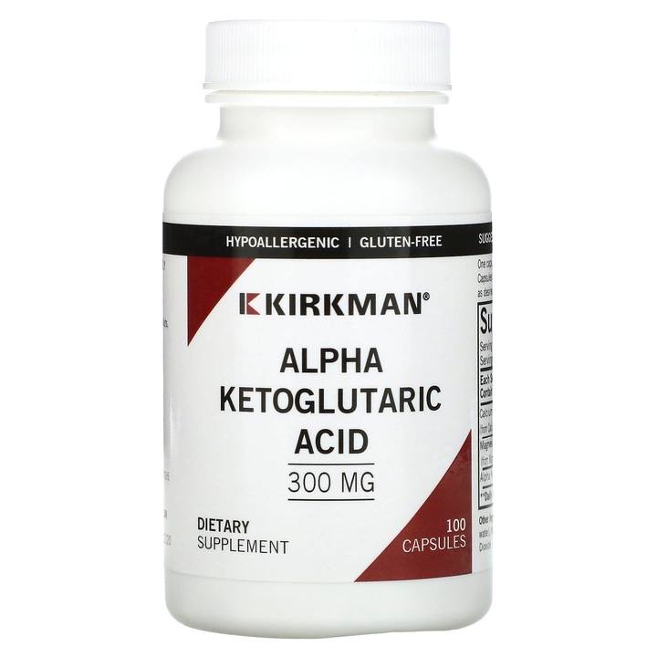 Supliment Kirkman, Acid alfa-cetoglutaric, 300 mg, 100 capsule, hipoalergenic, fara gluten