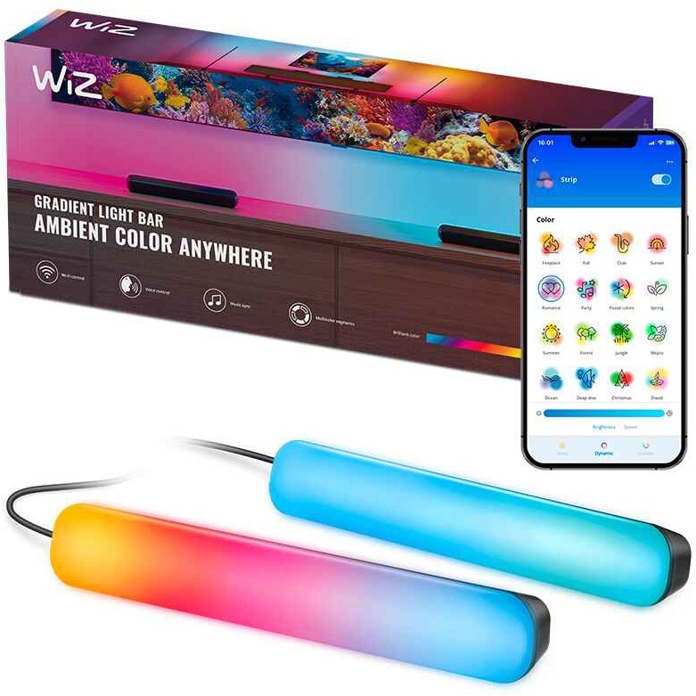 Pachet 2 lampi LED RGBIC inteligente WiZ Bar, Bluetooth, Wi-Fi, matter, sincronizare muzica, 8.2W, lumina alba si colorata, 31.8 cm, Negru