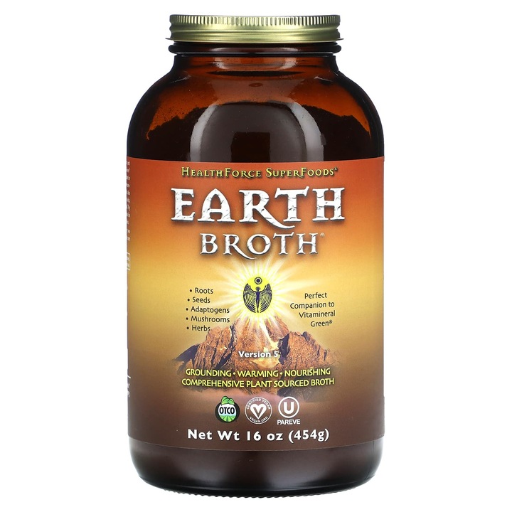 Supliment vegetal Earth Broth, HealthForce Superfoods, 454 g, vegan, organic, cu adaptogeni si ciuperci