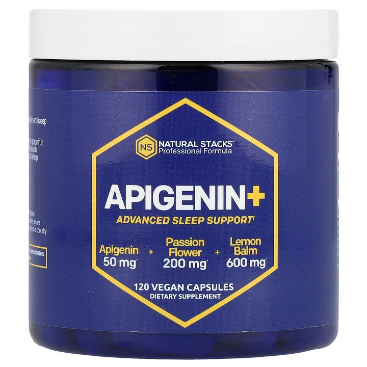 Supliment alimentar, Apigenin+, 120 capsule vegane, 50mg Apigenina, 600mg Melisa, 200mg Maces