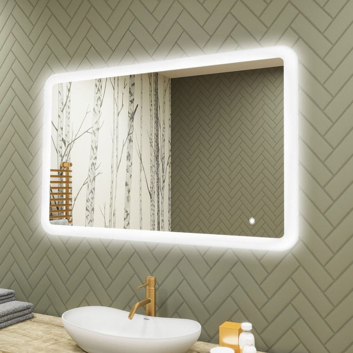 Oglindă baie cu iluminare LED Artforma, 100x70cm, întrerupător touch, lumina caldă/neutru/rece