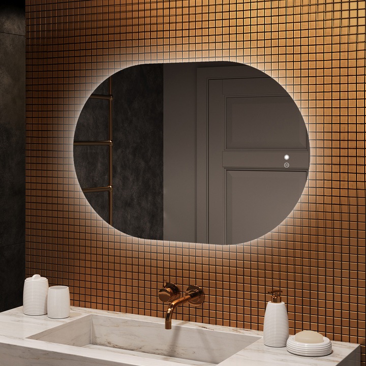 Oglinda de baie cu iluminare LED, ARTFORMA, 100x70 cm, intrerupator tactil, functie dezaburire