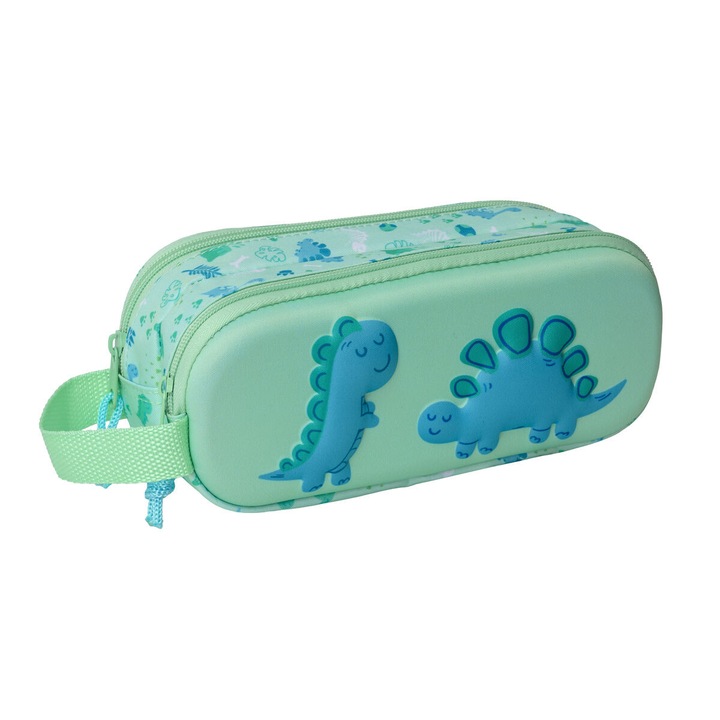 Penar dublu Safta Menta 3D 21x8x6 cm, portatodo scolar cu 2 compartimente, rucsac scolar compact si rezistent