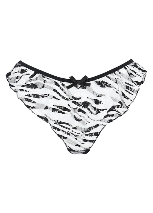 Chiloti Tanga, Passion, Chiloti Alb, Realizati Din Dantela Eleganta, Decorati Cu Volana Materiale Multicolor, Alb