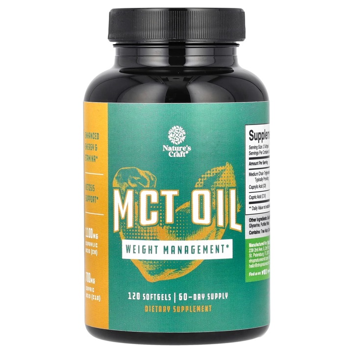 Ulei MCT, Nature's Craft, 120 capsule moi, 1000 mg