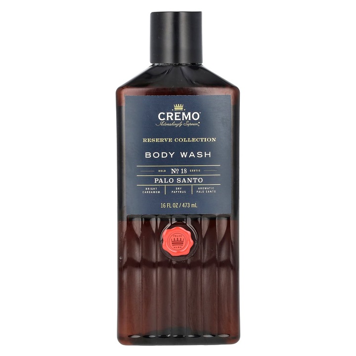 Gel de dus Cremo, Colectia Reserve, Palo Santo, 473 ml, aromatizat cu cardamon si papirus