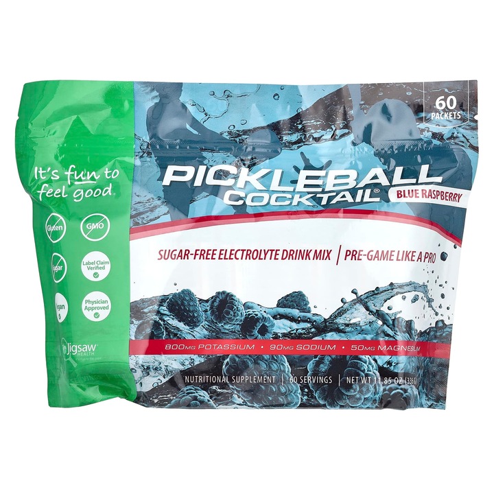 Băutură electrolitică Jigsaw Health Cocktail Pickleball, fără zahăr, zmeură albastră, set 60 pachete x 5,6 g