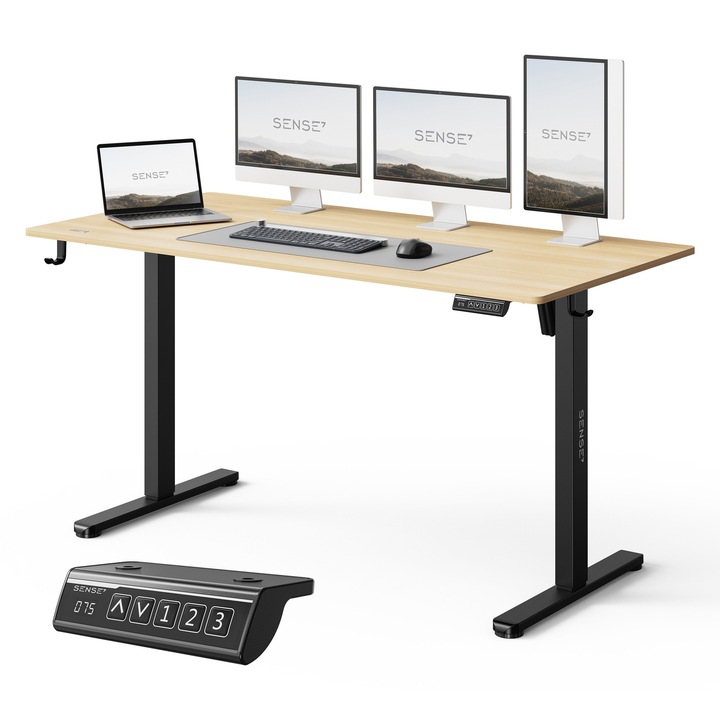 SENSE7 Nojo Light Електрическо бюро с регулируема височина, 140x70см, 72-118см, Максимално тегло 70кг, Черен бор