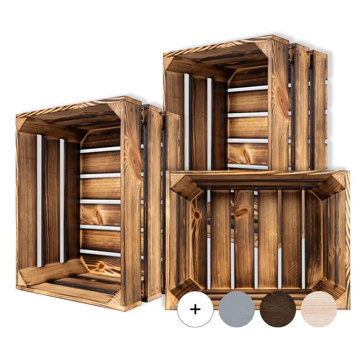 Set de 3 Cutie din lemn Maro "cu flacara", 40 x 30 x 23 cm, Creative Deco, in stil vintage, shabby, Ideala pentru Obiecte, Fructera, Cutii Decorative pentru Decorare DIY