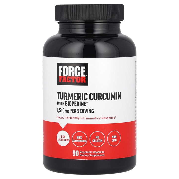 Supliment alimentar, Force Factor, Kurkumina cu BioPerine, 90 capsule vegetale