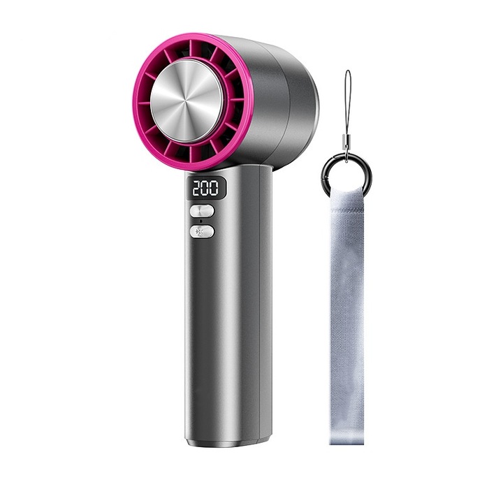 Преносим вентилатор с полупроводникова охлаждаща турбина, плавно регулиране с 200-степенен цифров дисплей, 3600 mAh, лилав/сив