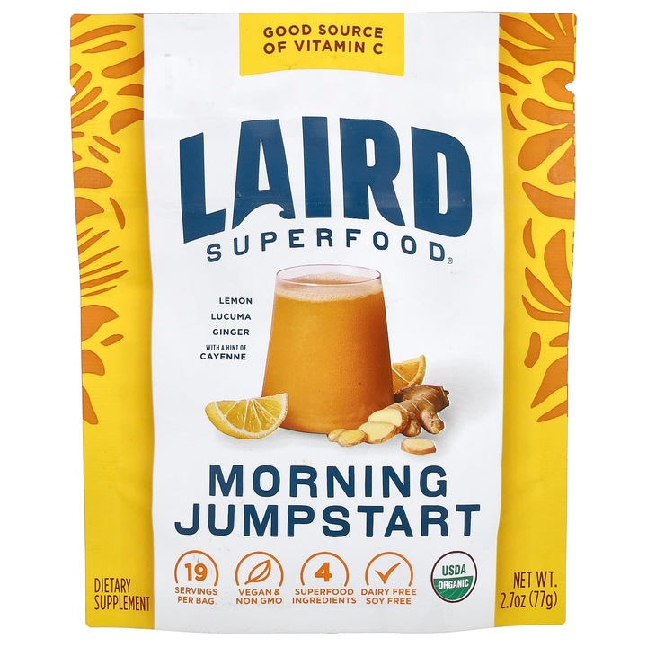 Supliment alimentar, Laird Superfood, Morning Jumpstart, 77 g, citrina, lucuma, ghimbir, piper cayenne, vegan, fara gluten