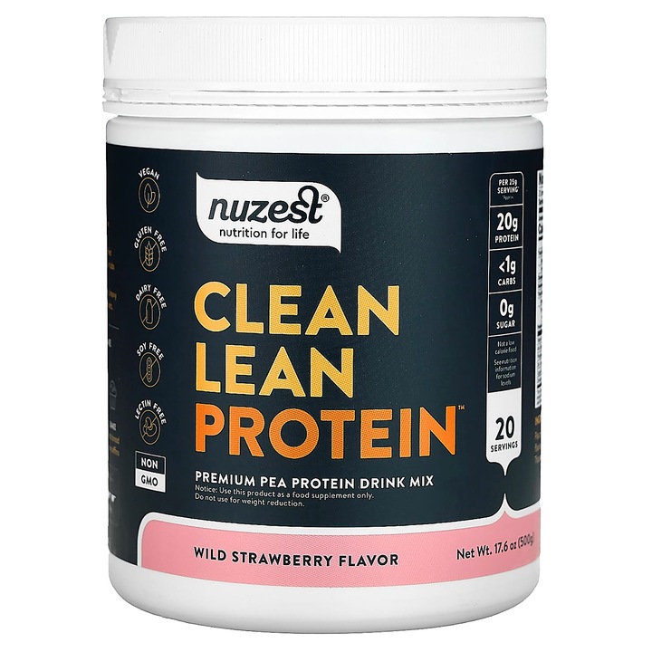 Proteine vegetale, Nuzest, Clean Lean Protein, 500 g, zmeura salbatica, fara gluten, vegan