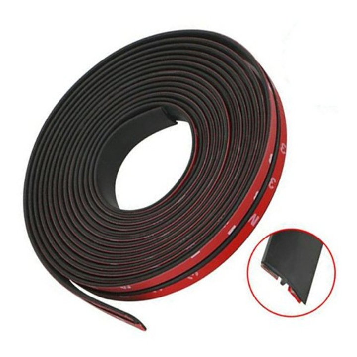 Гумено уплътнение за прозорци и предно стъкло, Zola, самозалепващо, гъвкаво, звукоизолиращо, дължина 2 м, ширина 1.9 см, черно