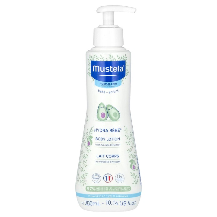 Balsam de corp pentru bebelusi, Mustela, Hydra Bebe, avocado, 300 ml, 97% ingrediente naturale