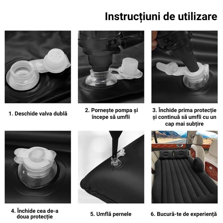 Saltea Auto Gonflabila ZMR pentru Bancheta Masinii, 75x125 cm, cu 2 Perne Incluse si Pompa Electrica, Design Ergonomic, Material PVC Rezistent, Impermeabil, Culoare Bej