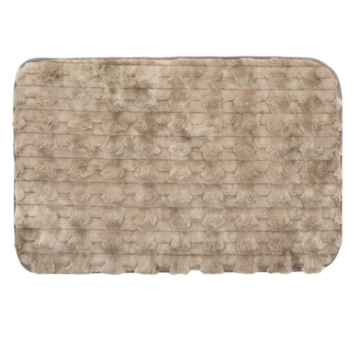 Covoras decorativ, bej-maro cu dungi, imitatie blana, 80 x 50 cm